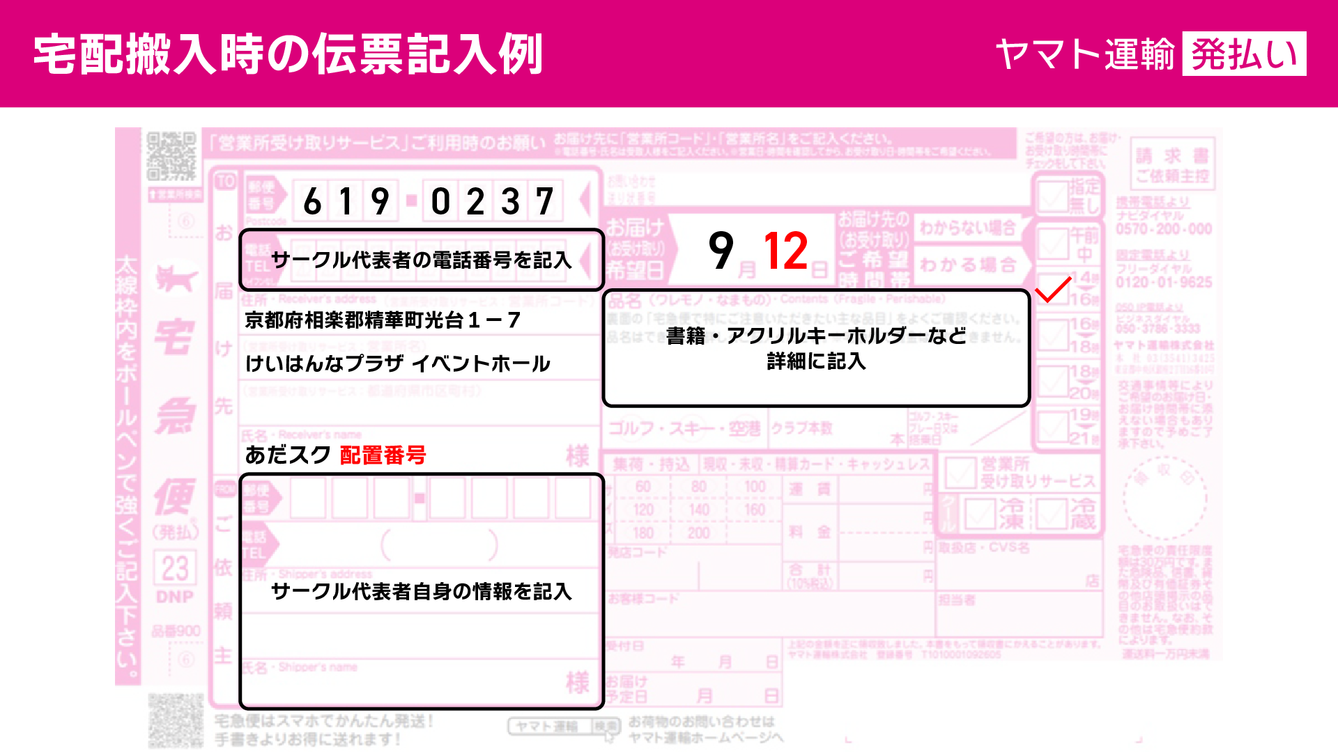 宅配伝票記入例